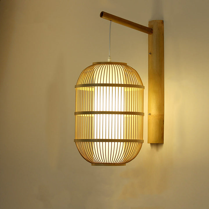 Lampe murale 1 lumière en PVC en bois rond cylindre chinois traditionnel pour salon 