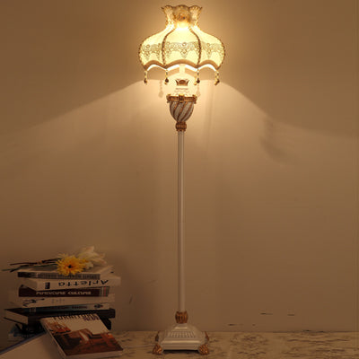 Lampe de sol traditionnelle japonaise avec pendentif en tissu rond et résine à 1 lumière pour salon 
