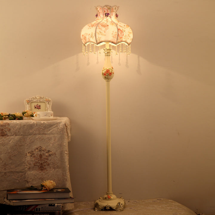 Traditionelle japanische Regenschirm-Anhänger Runde Stoffharz 1-Licht Stehlampe für Wohnzimmer 