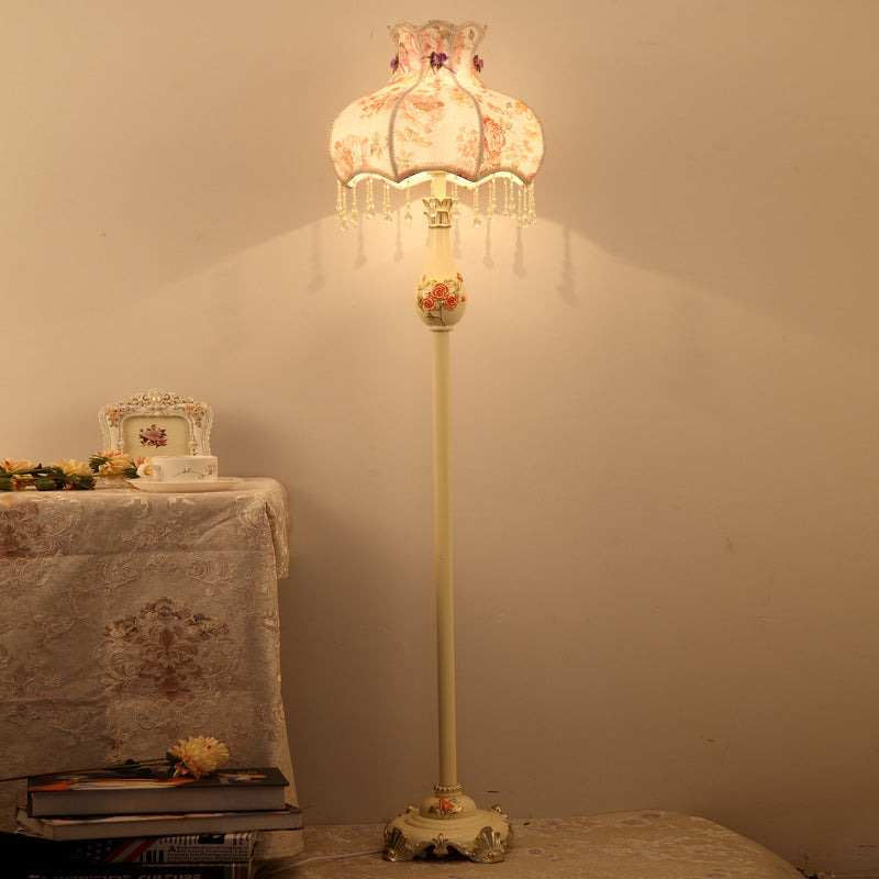 Lampe de sol traditionnelle japonaise avec pendentif en tissu rond et résine à 1 lumière pour salon 