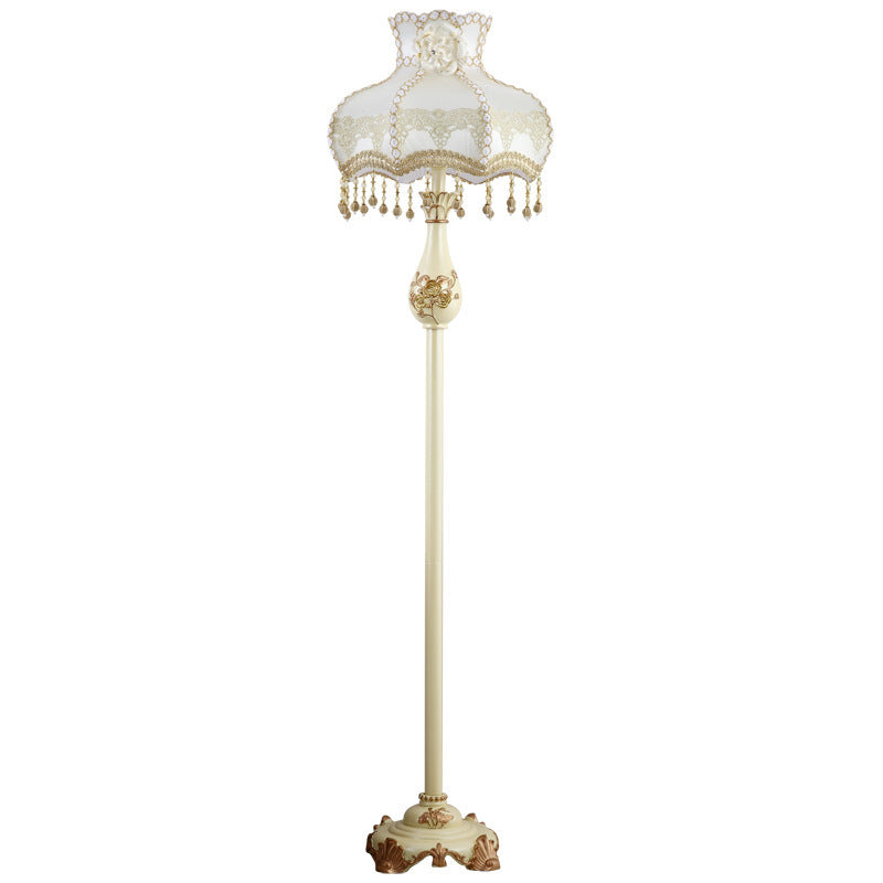 Lampe de sol traditionnelle japonaise avec pendentif en tissu rond et résine à 1 lumière pour salon 