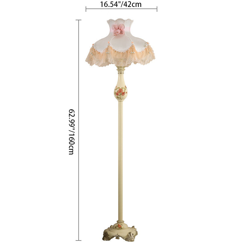 Lampe de sol traditionnelle japonaise avec pendentif en tissu rond et résine à 1 lumière pour salon 