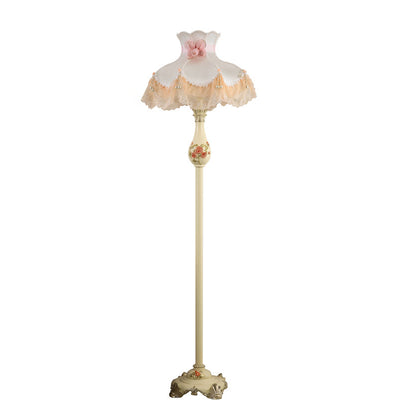 Lampe de sol traditionnelle japonaise avec pendentif en tissu rond et résine à 1 lumière pour salon 
