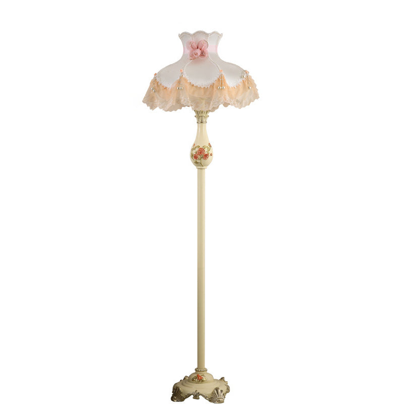 Lampe de sol traditionnelle japonaise avec pendentif en tissu rond et résine à 1 lumière pour salon 