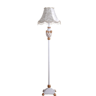 Lampe de sol traditionnelle japonaise avec pendentif en tissu rond et résine à 1 lumière pour salon 