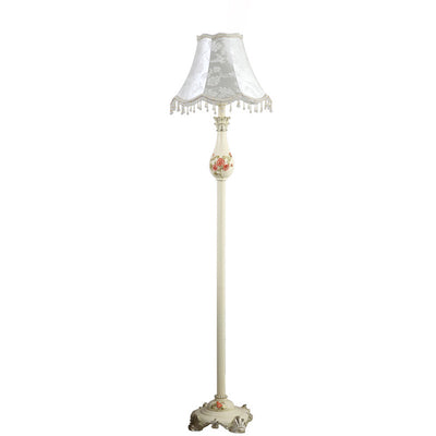 Lampe de sol traditionnelle japonaise avec pendentif en tissu rond et résine à 1 lumière pour salon 
