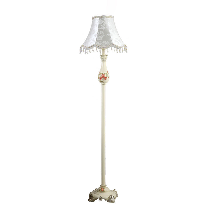 Lampe de sol traditionnelle japonaise avec pendentif en tissu rond et résine à 1 lumière pour salon 