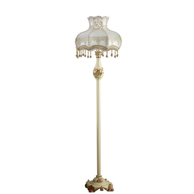 Lampe de sol traditionnelle japonaise avec pendentif en tissu rond et résine à 1 lumière pour salon 