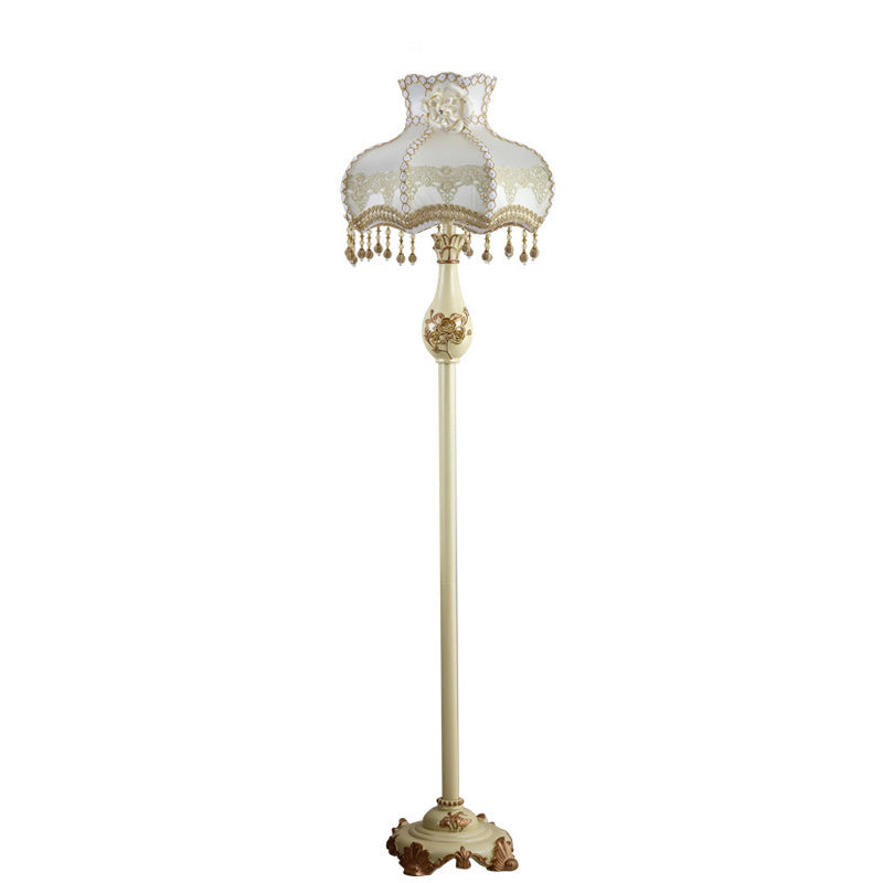 Lampe de sol traditionnelle japonaise avec pendentif en tissu rond et résine à 1 lumière pour salon 