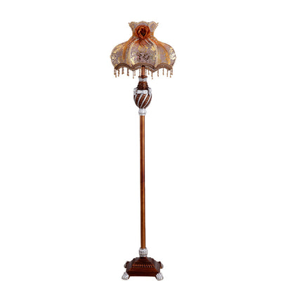 Lampe de sol traditionnelle japonaise avec pendentif en tissu rond et résine à 1 lumière pour salon 