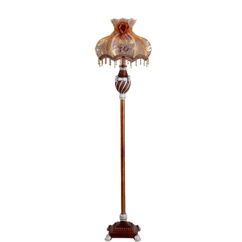 Lampe de sol traditionnelle japonaise avec pendentif en tissu rond et résine à 1 lumière pour salon 