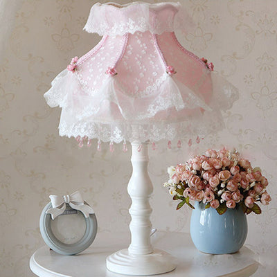 Modern Art Deco Pendant Round Lace Fabric Resin 1-Light Table Lamp For Bedroom