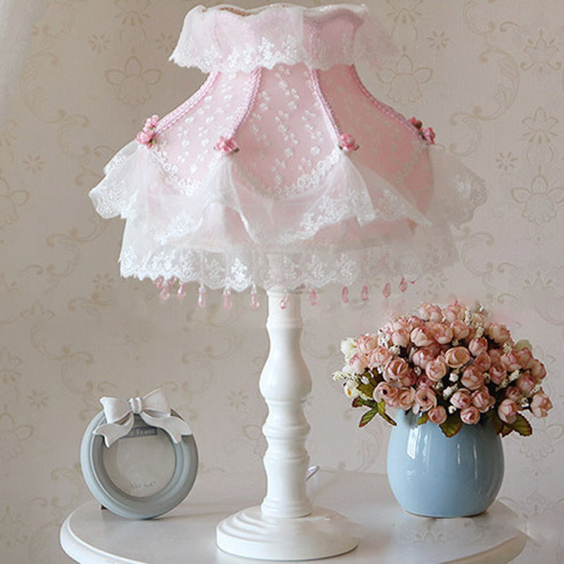 Modern Art Deco Pendant Round Lace Fabric Resin 1-Light Table Lamp For Bedroom