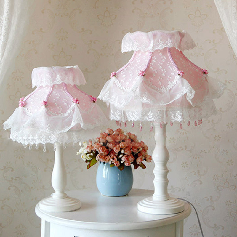 Modern Art Deco Pendant Round Lace Fabric Resin 1-Light Table Lamp For Bedroom