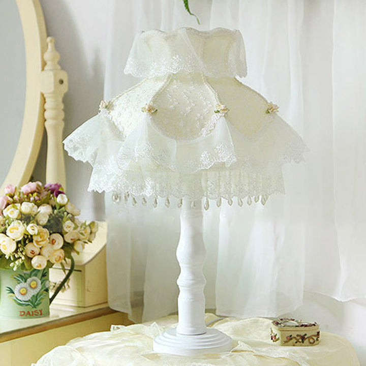 Lampe de Table 1 Lumière en Résine et Tissu Dentelle Ronde Art Déco Moderne pour Chambre 