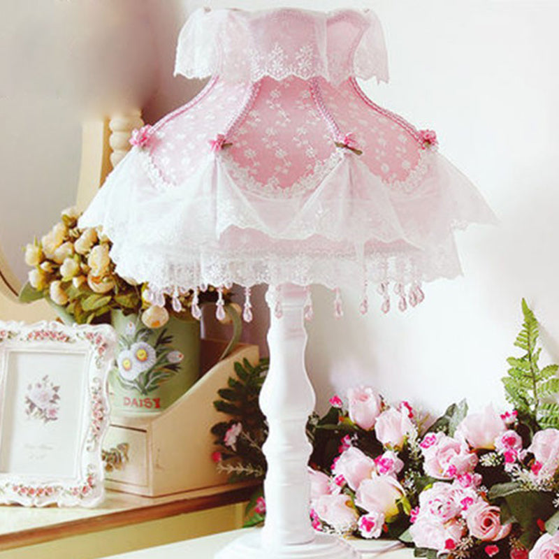 Modern Art Deco Pendant Round Lace Fabric Resin 1-Light Table Lamp For Bedroom