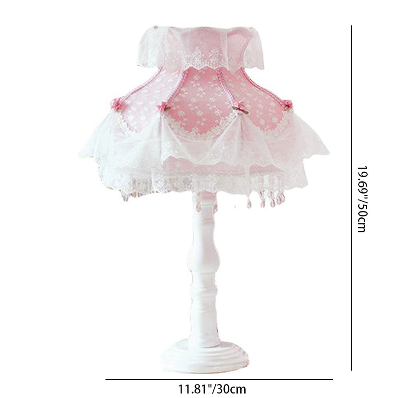 Modern Art Deco Pendant Round Lace Fabric Resin 1-Light Table Lamp For Bedroom
