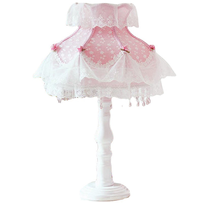 Lampe de Table 1 Lumière en Résine et Tissu Dentelle Ronde Art Déco Moderne pour Chambre 