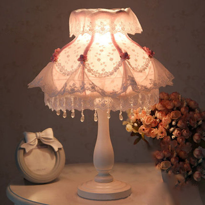 Lampe de Table 1 Lumière en Résine et Tissu Dentelle Ronde Art Déco Moderne pour Chambre 