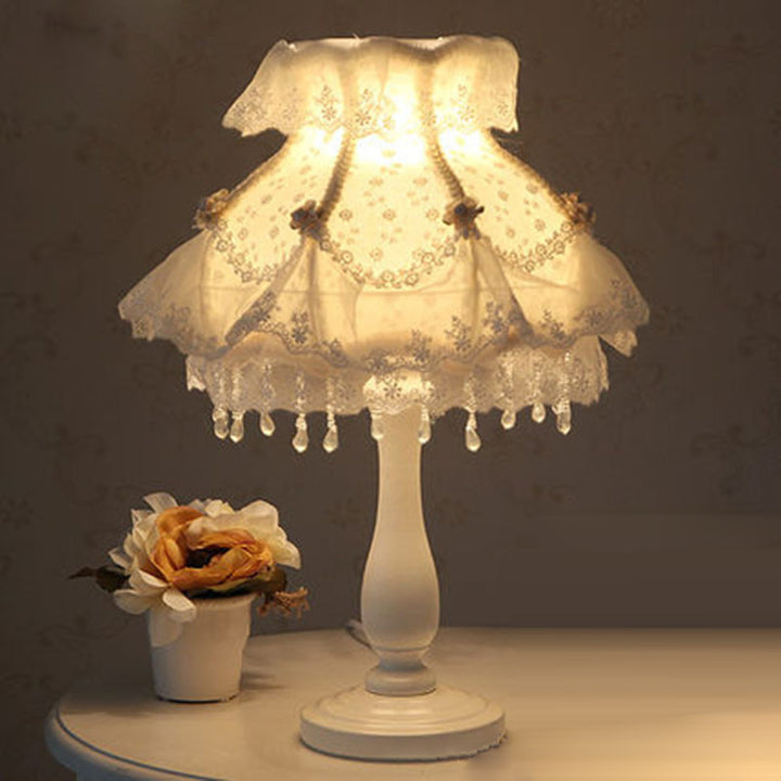 Lampe de Table 1 Lumière en Résine et Tissu Dentelle Ronde Art Déco Moderne pour Chambre 