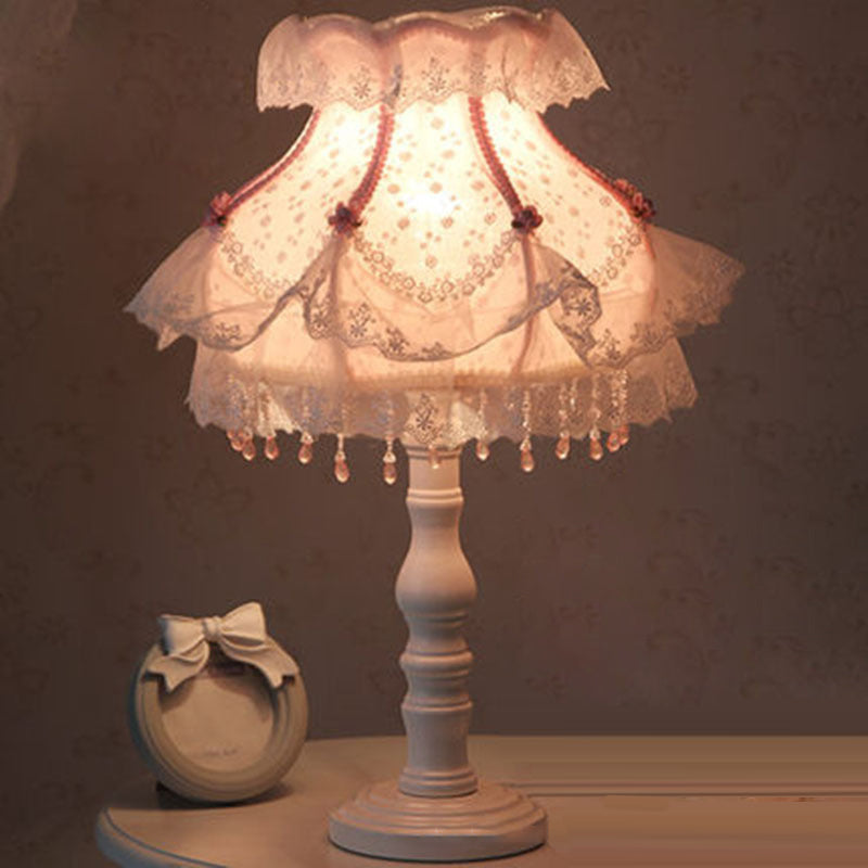 Modern Art Deco Pendant Round Lace Fabric Resin 1-Light Table Lamp For Bedroom