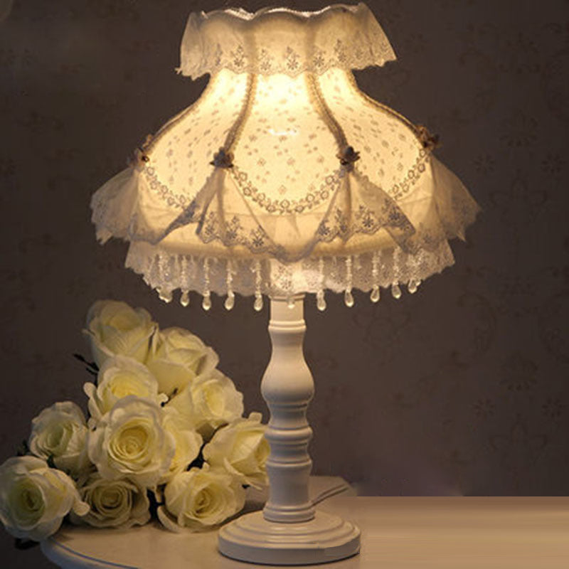 Modern Art Deco Pendant Round Lace Fabric Resin 1-Light Table Lamp For Bedroom