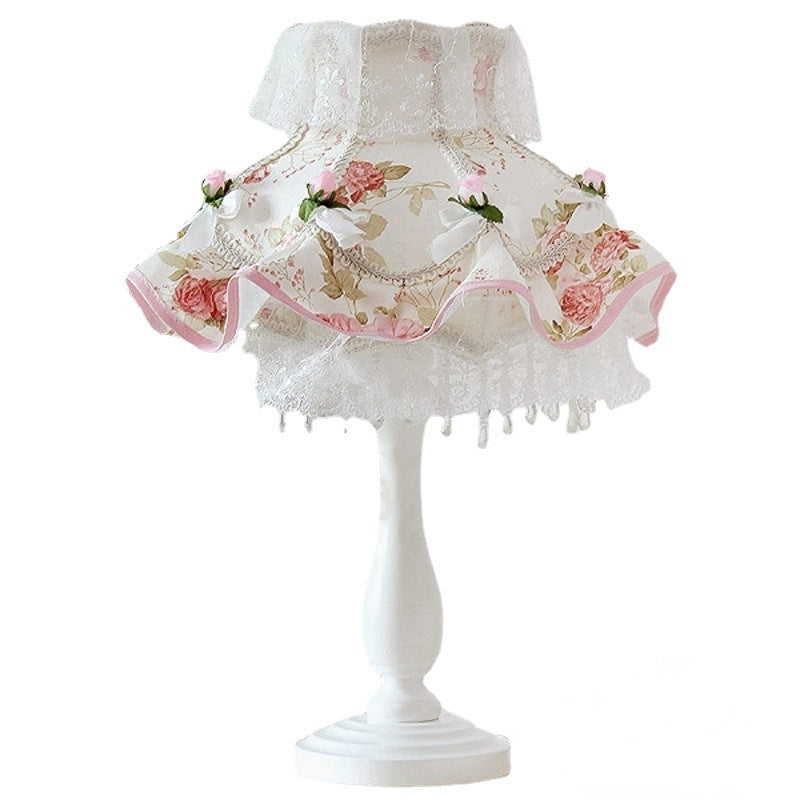 Modern Art Deco Round Lace Fabric Plastic 1-Light Table Lamp For Bedroom