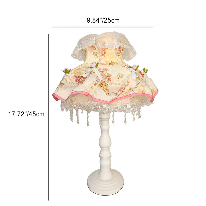Modern Art Deco Round Lace Fabric Plastic 1-Light Table Lamp For Bedroom