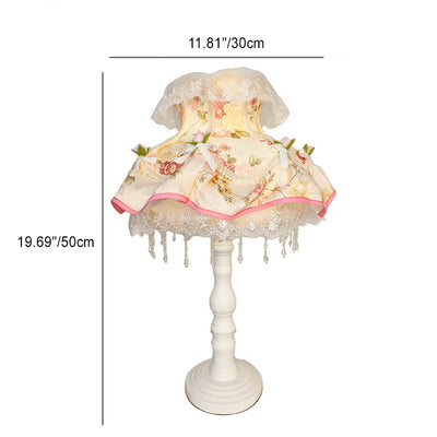 Modern Art Deco Round Lace Fabric Plastic 1-Light Table Lamp For Bedroom