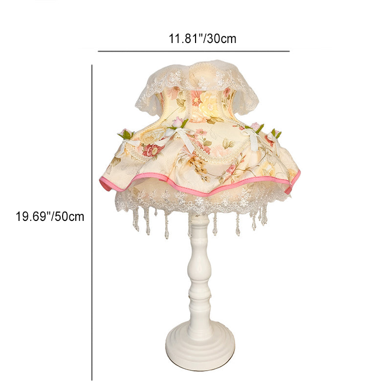 Modern Art Deco Round Lace Fabric Plastic 1-Light Table Lamp For Bedroom