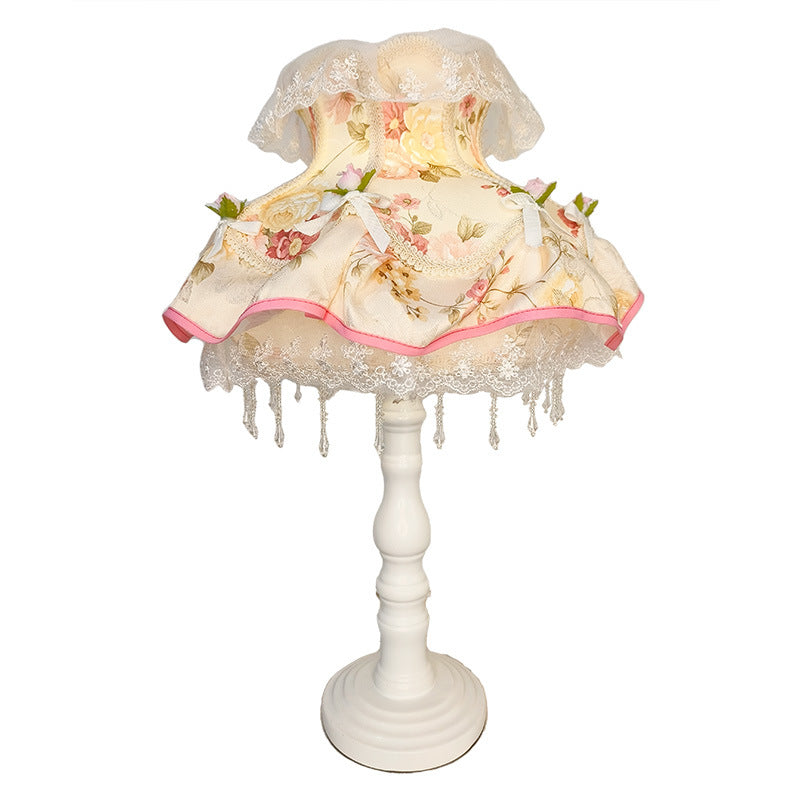 Lámpara de Mesa de 1 Luz de Plástico con Tela de Encaje Redonda de Estilo Art Deco Moderno para Dormitorio 