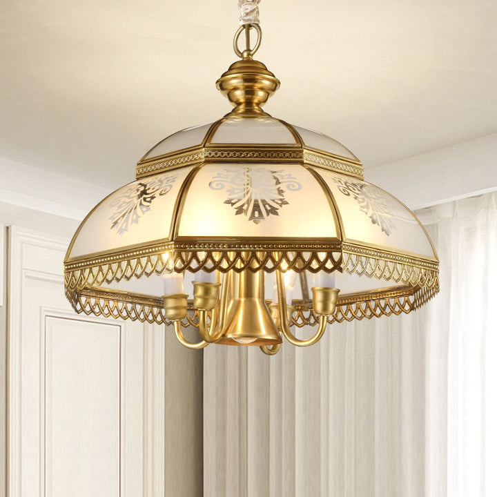 Contemporary Scandinavian Octagonal Floral Round Glass Brass Iron 7-Light Chandelier For Living Room