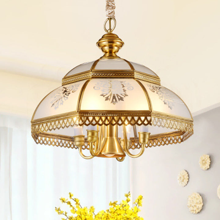 Contemporary Scandinavian Octagonal Floral Round Glass Brass Iron 7-Light Chandelier For Living Room