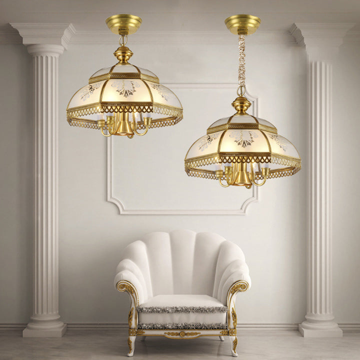 Contemporary Scandinavian Octagonal Floral Round Glass Brass Iron 7-Light Chandelier For Living Room