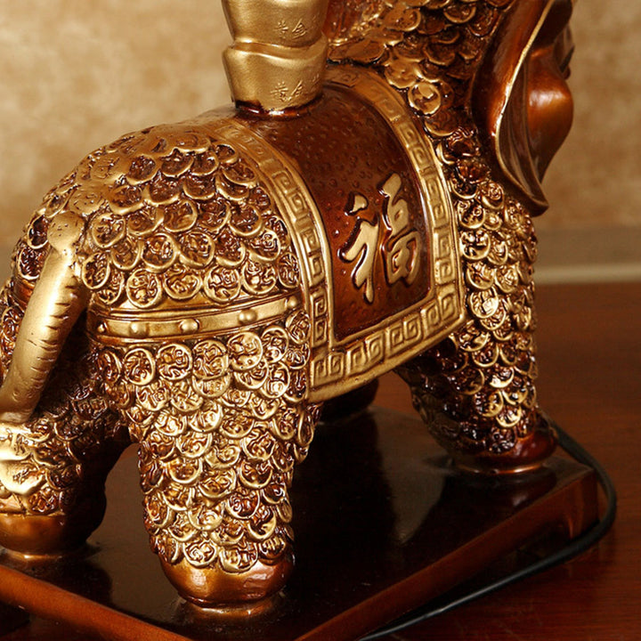 Traditionelle Vintage Elefant Runde Stoffharz 1-Licht Tischlampe Für Wohnzimmer 
