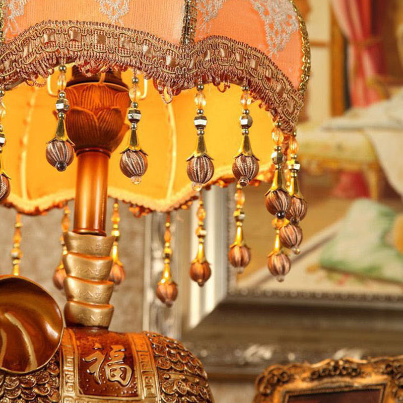 Traditionelle Vintage Elefant Runde Stoffharz 1-Licht Tischlampe Für Wohnzimmer 