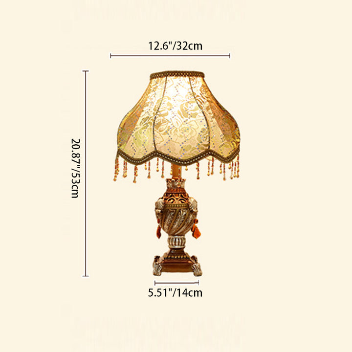 Lampe de table 1 lumière traditionnelle vintage pendentif cône rond carré en tissu résine pour salon 