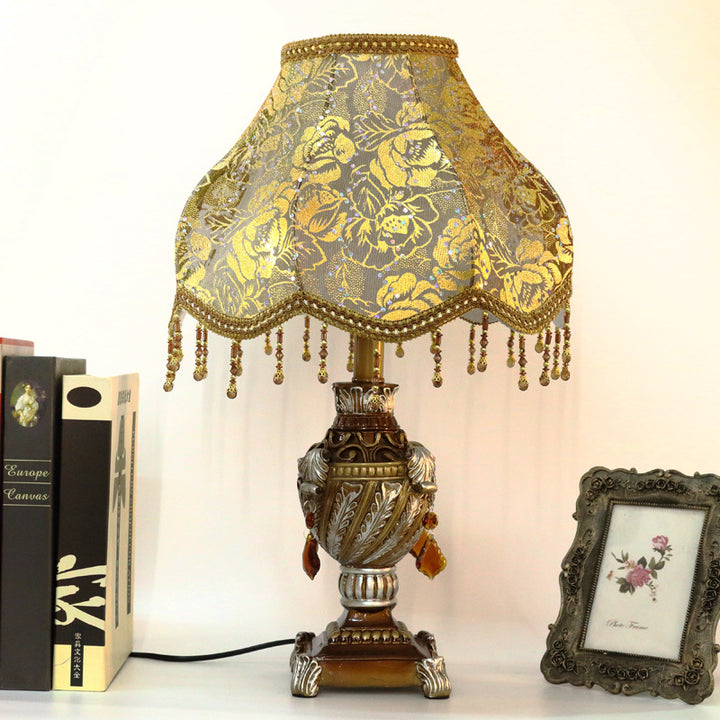 Lampe de table 1 lumière traditionnelle vintage pendentif cône rond carré en tissu résine pour salon 