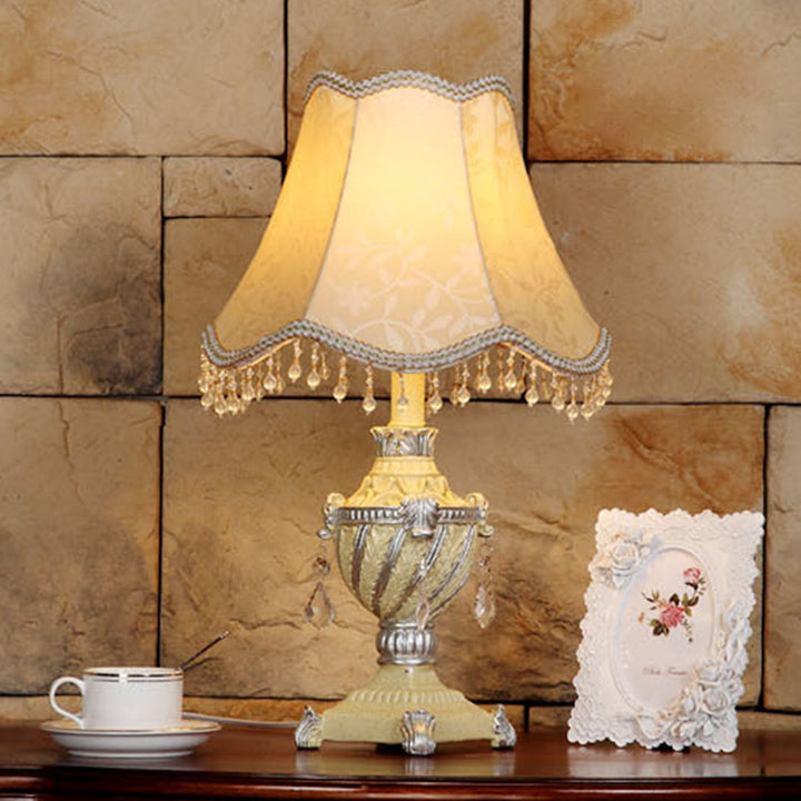 Lampe de table 1 lumière traditionnelle vintage pendentif cône rond carré en tissu résine pour salon 