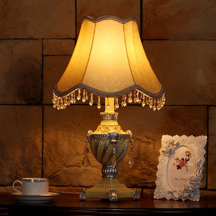 Traditionelle Vintage Pendelleuchte Kegel Rund Quadrat Stoff Harz 1-Licht Tischlampe für Wohnzimmer 