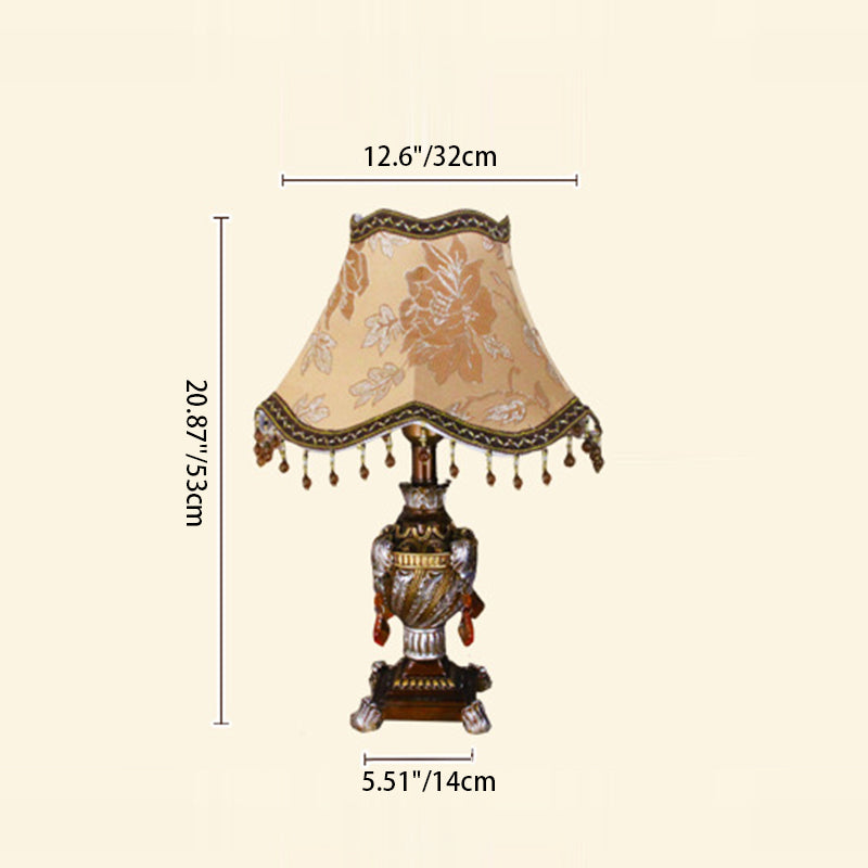 Lampe de table 1 lumière traditionnelle vintage pendentif cône rond carré en tissu résine pour salon 