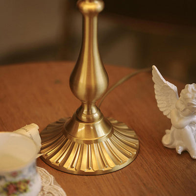 Lampe de Table Moderne en Laiton avec Tissu Conique Rond à Glands et Jade à 1 Lumière pour Salon 