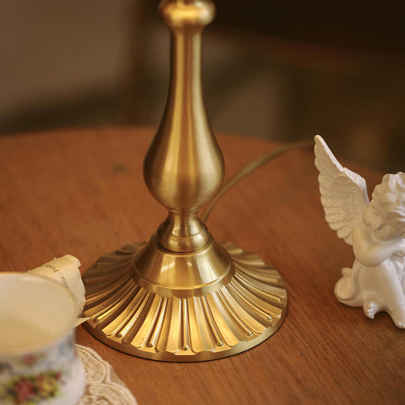 Lampe de Table Moderne en Laiton avec Tissu Conique Rond à Glands et Jade à 1 Lumière pour Salon 