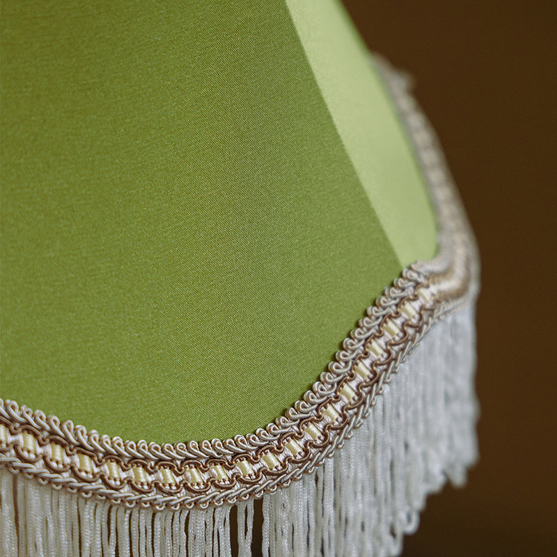 Lampe de Table Moderne en Laiton avec Tissu Conique Rond à Glands et Jade à 1 Lumière pour Salon 