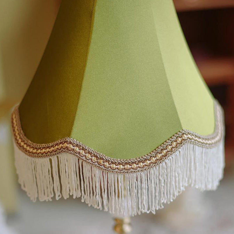 Lampe de Table Moderne en Laiton avec Tissu Conique Rond à Glands et Jade à 1 Lumière pour Salon 