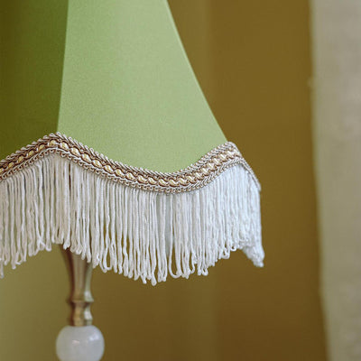 Lampe de Table Moderne en Laiton avec Tissu Conique Rond à Glands et Jade à 1 Lumière pour Salon 
