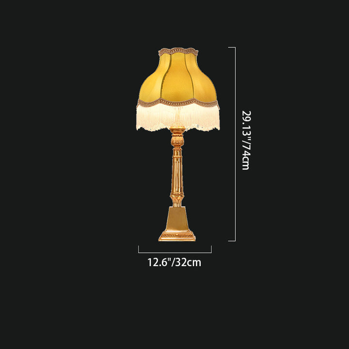 Traditionelle Vintage Quaste Runde Quadrat Stoff Messing 1-Licht Tischlampe Für Wohnzimmer 