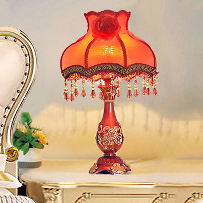 Lampe de table 1 lumière en tissu résine ronde rose chinoise traditionnelle pour salon 