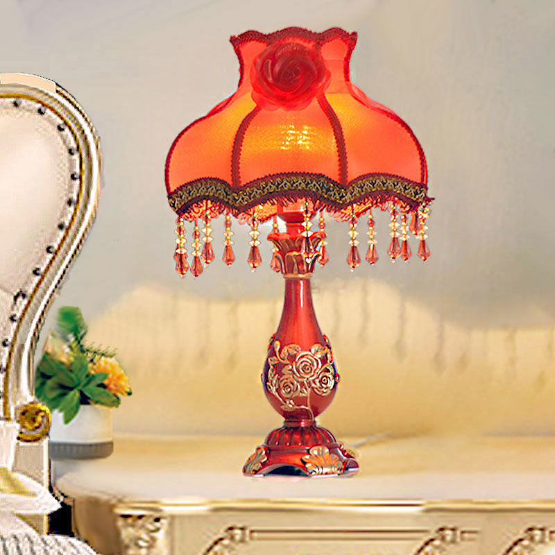Lampe de table 1 lumière en tissu résine ronde rose chinoise traditionnelle pour salon 