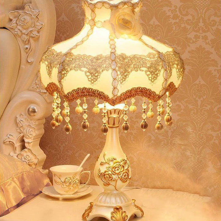 Lámpara de mesa de 1 luz de resina de tela redonda de rosa china tradicional para sala de estar 